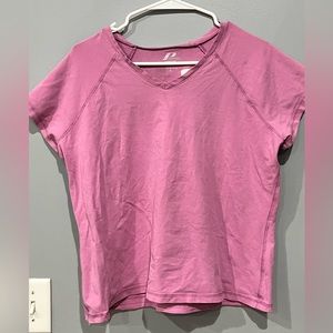 Stretchy Pink V-Neck Short Sleeve Exercise Top